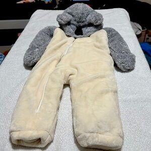 Koala Baby 1-Piece Plush Hooded Pram Suit Fleece Jumper, Gray & Ivory 12-18M